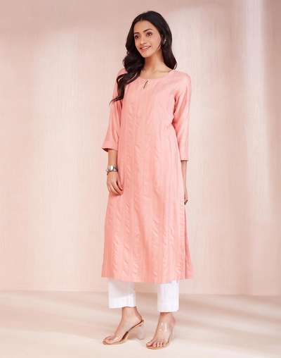 Pink Viscose Silk Calf Length Long Kurta Pink Viscose Silk Calf Length Long Kurta