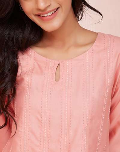 Pink Viscose Silk Calf Length Long Kurta Pink Viscose Silk Calf Length Long Kurta
