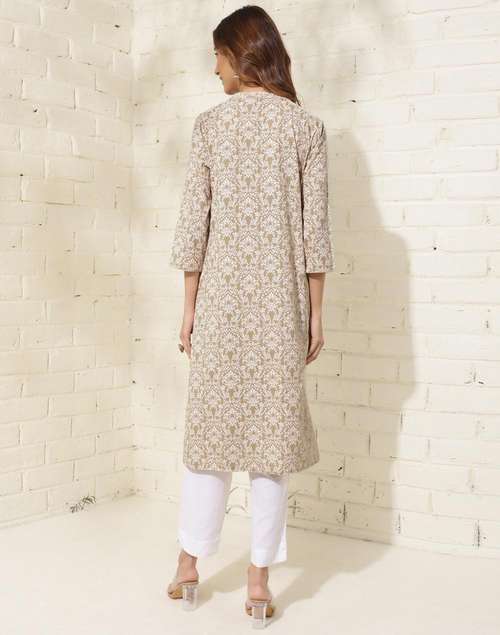 Beige Cotton Printed Long Kurta Beige Cotton Printed Long Kurta