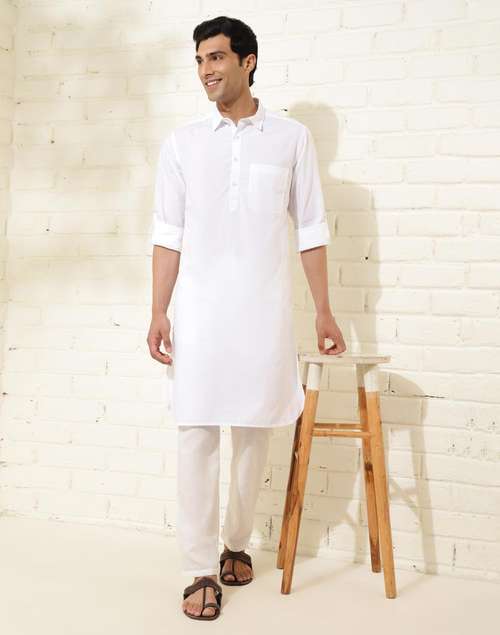 Pathani White Color Buy White Cotton Woven Pathani for Men Online at Fabindia | 20151358