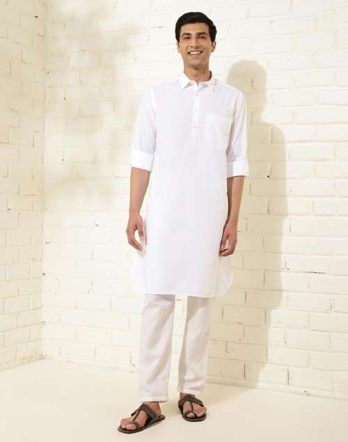 Pathani White Color Buy White Cotton Woven Pathani for Men Online at Fabindia | 20151358