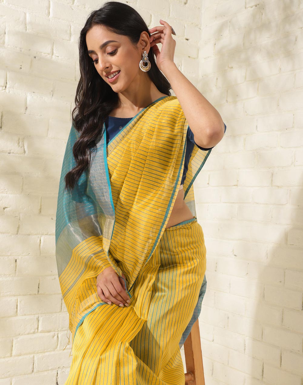 Buy STAYHOOD BUSINESS HUB Women Mustard Lycra Cotton Blended Saree