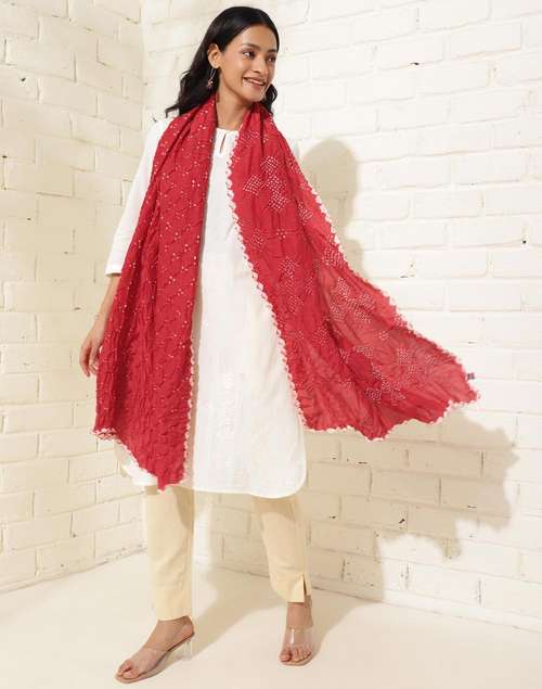 Red Viscose Bandhani Dupatta Red Viscose Bandhani Dupatta