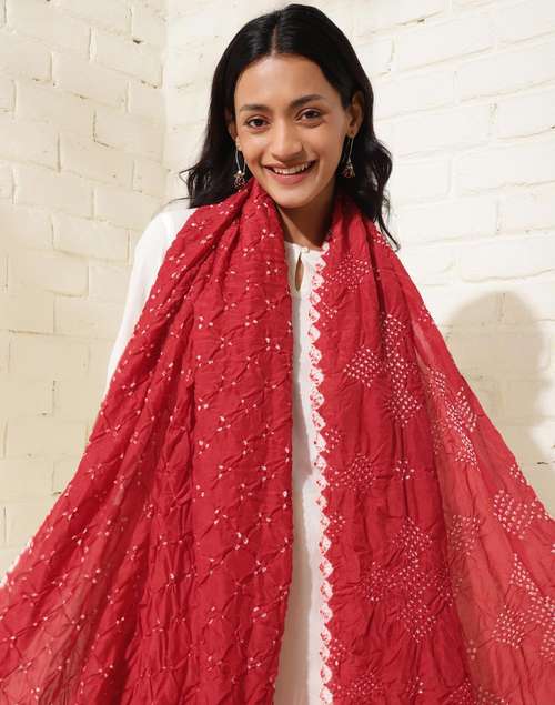 Red Viscose Bandhani Dupatta Red Viscose Bandhani Dupatta