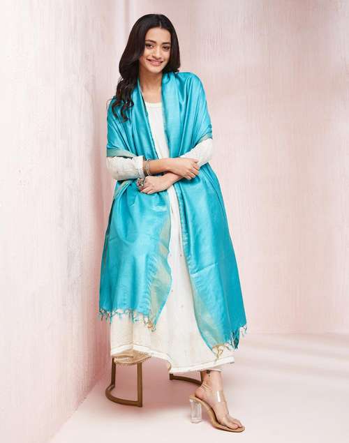 Turquoise Silk Blend Dupatta Turquoise Silk Blend Dupatta