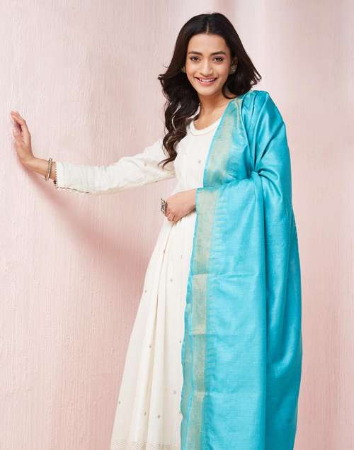 Turquoise Silk Blend Dupatta Turquoise Silk Blend Dupatta