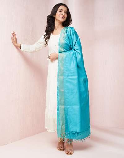 Turquoise Silk Blend Dupatta Turquoise Silk Blend Dupatta