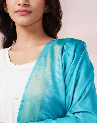Turquoise Silk Blend Dupatta Turquoise Silk Blend Dupatta