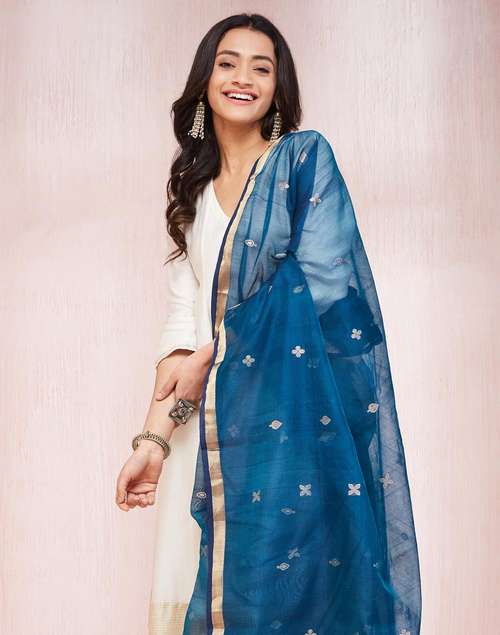 Light Blue Cotton Silk Blend Chanderi Dupatta Light Blue Cotton Silk Blend Chanderi Dupatta
