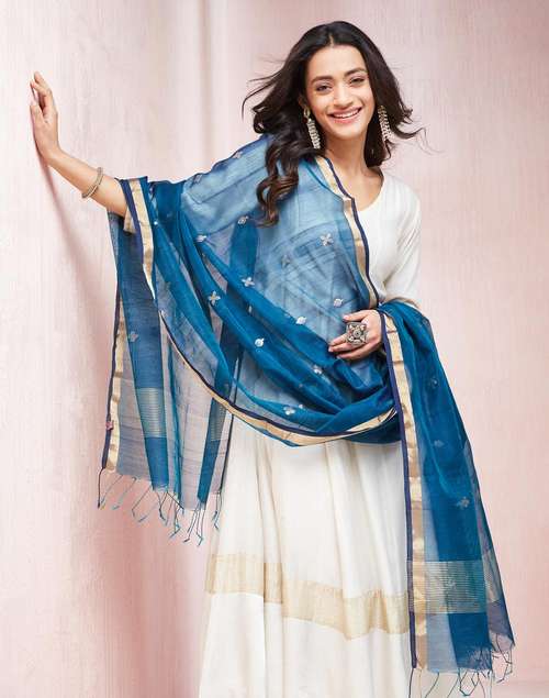 Light Blue Cotton Silk Blend Chanderi Dupatta Light Blue Cotton Silk Blend Chanderi Dupatta