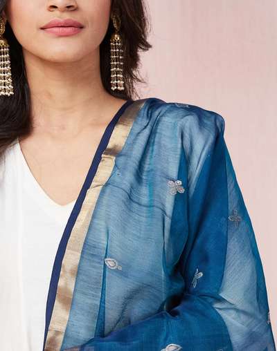 Light Blue Cotton Silk Blend Chanderi Dupatta Light Blue Cotton Silk Blend Chanderi Dupatta