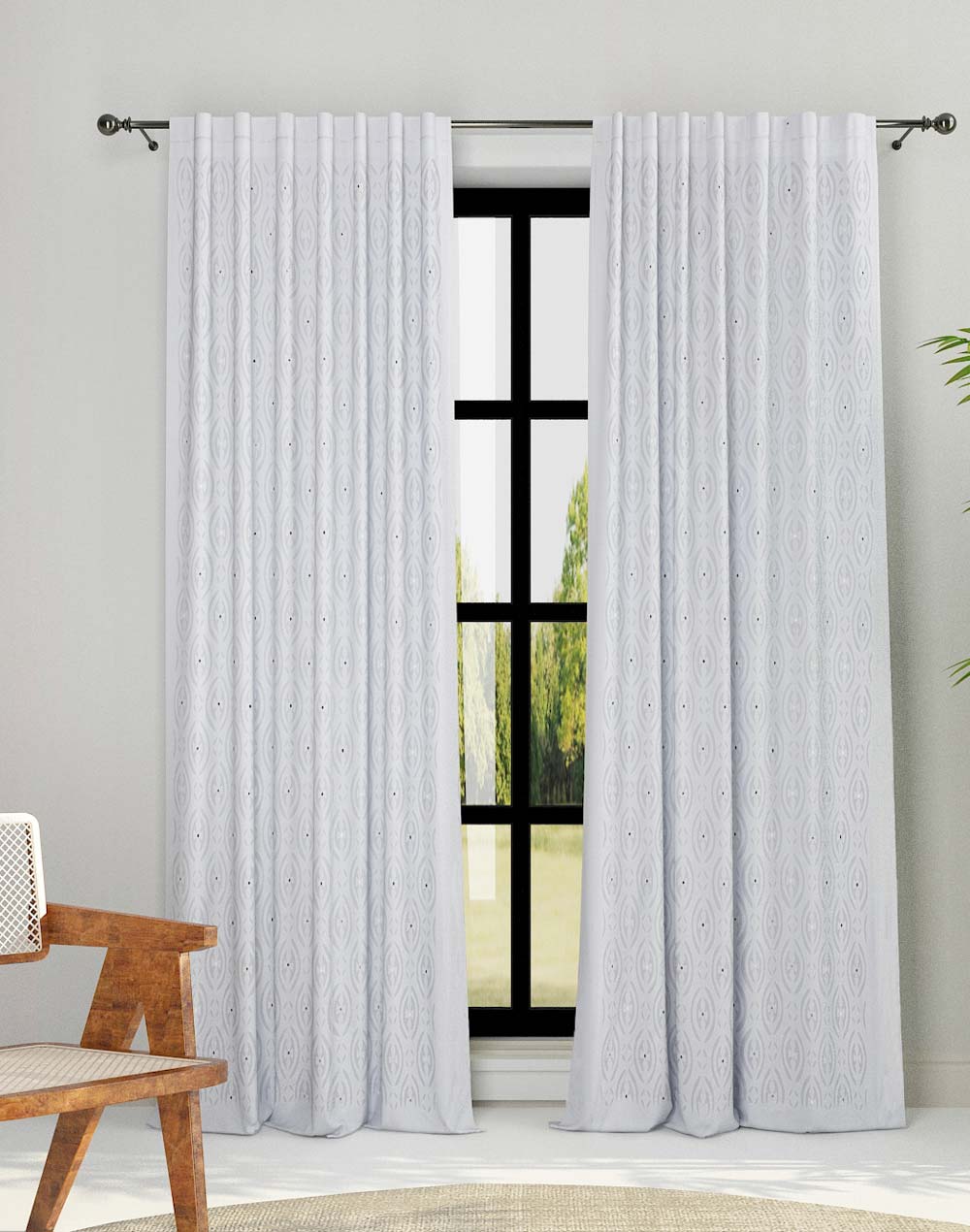 White Cotton Embroidered Curtain 7 Feet | 1Pc