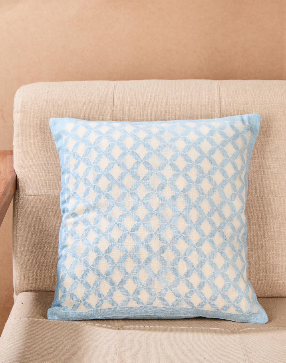 Blue Cotton Ambar Woven Cushion Cover