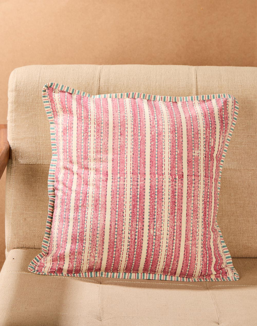 Pink Cotton Hibiscus Printed Cushion Cover