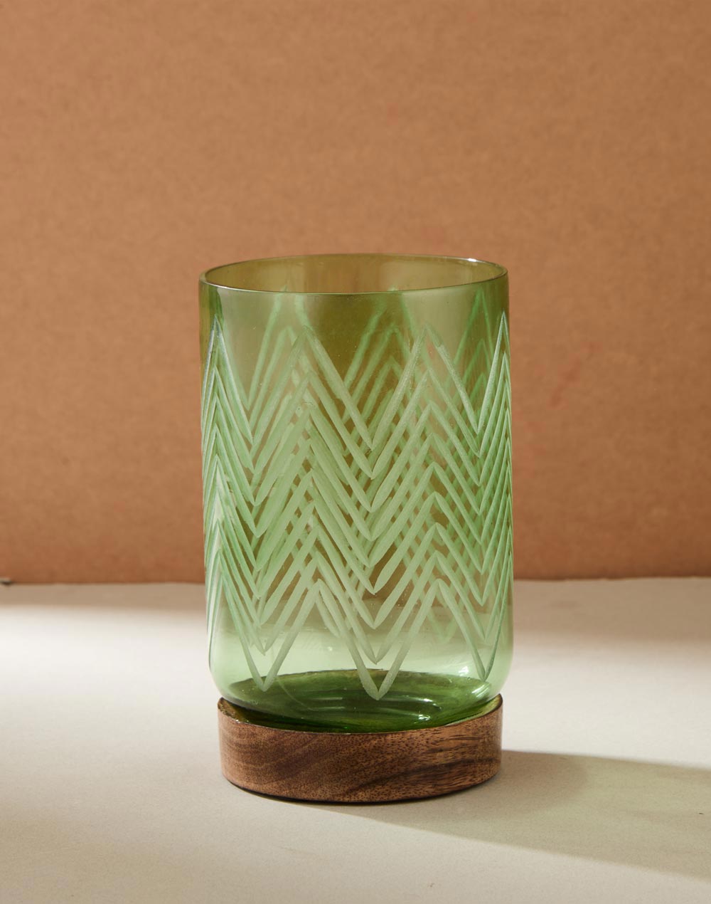 Green Glass Taraash Candle Holder