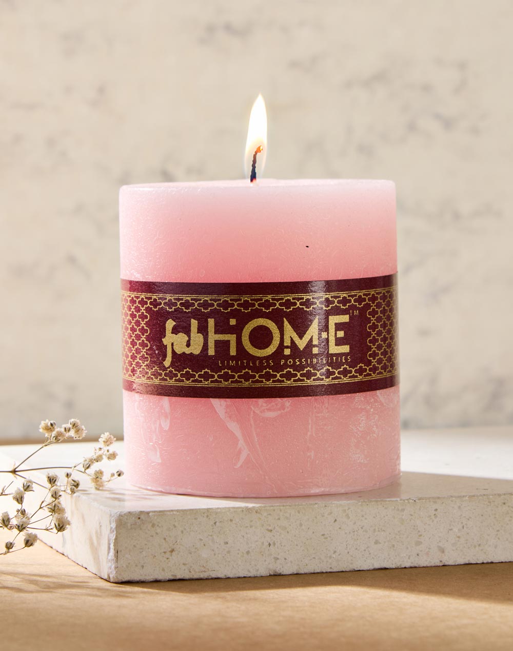 Rose Wax Pillar Candle - Pink Rose Wax Pillar Candle - Pink