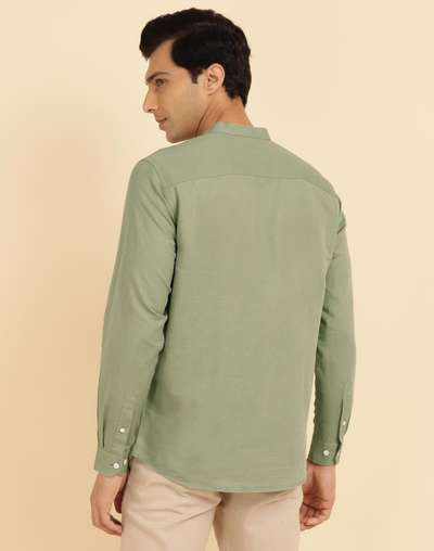 Green Linen Blend Slim Fit Shirt Green Linen Blend Slim Fit Shirt