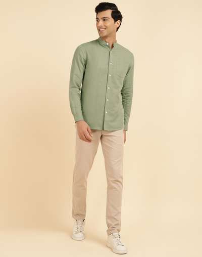 Green Linen Blend Slim Fit Shirt Green Linen Blend Slim Fit Shirt