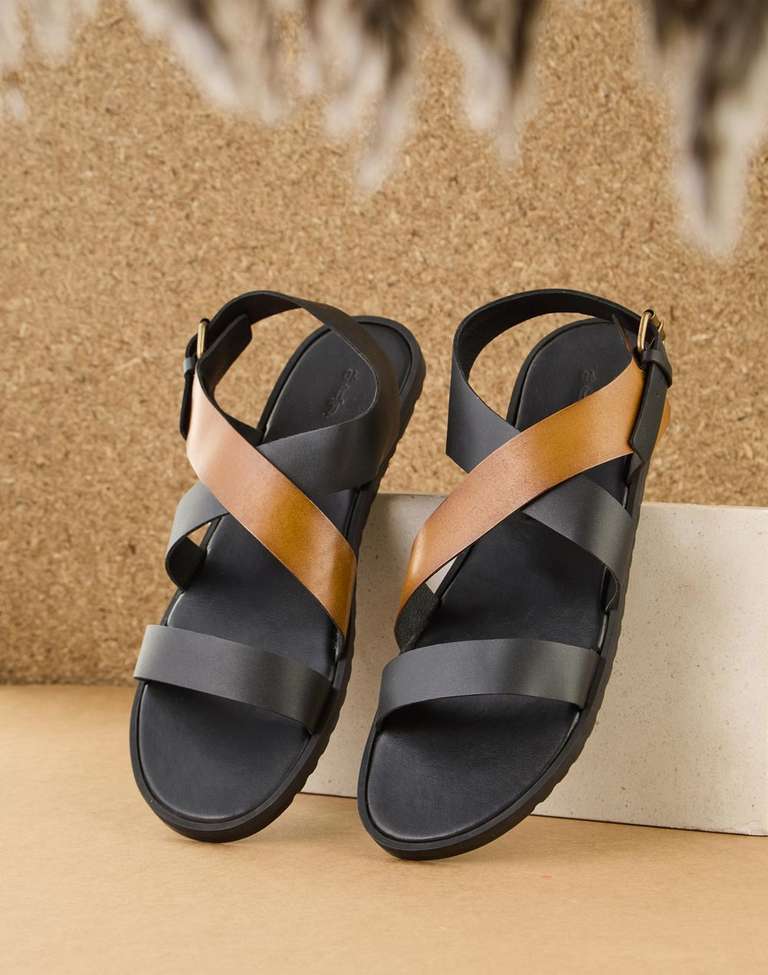 Black Leather Sandals - Main Image