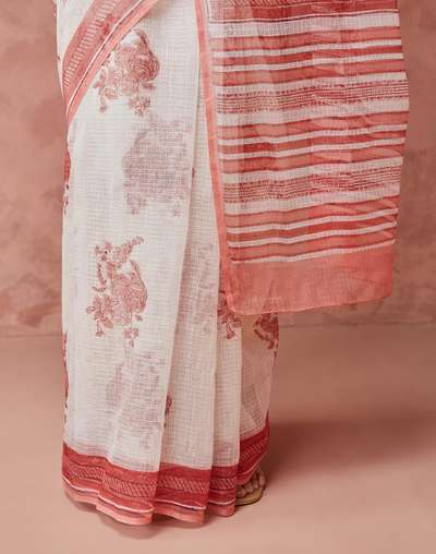 Buy Natural Cotton Silk Hand Block Printed Sari for Women Online at ...