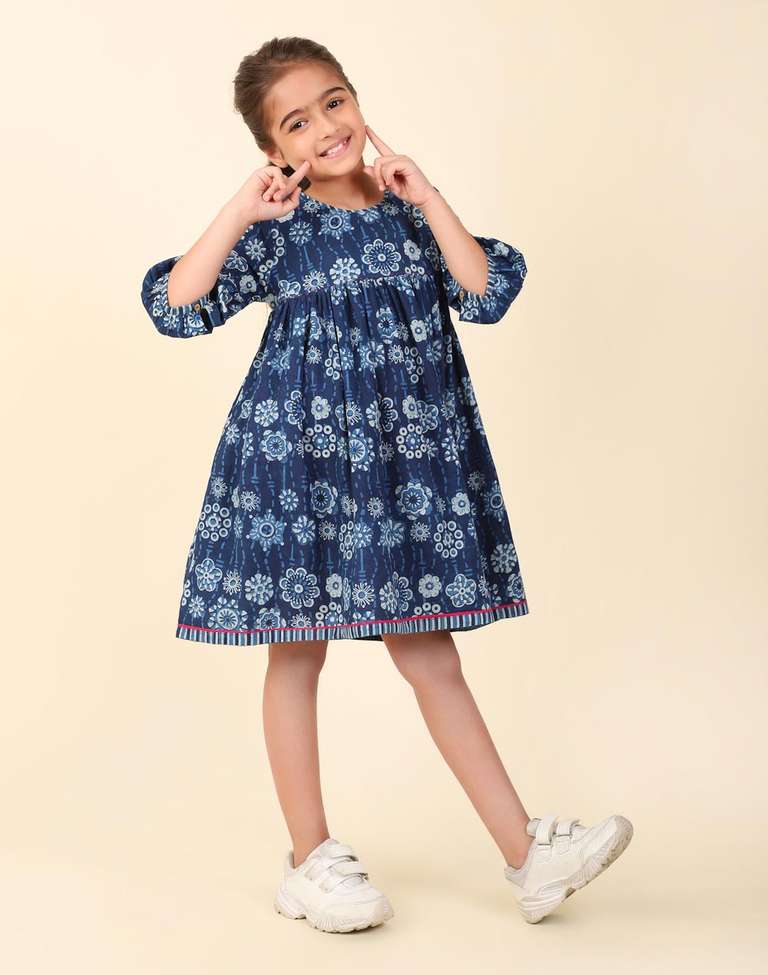 Buy Indigo Cotton Printed Dress for Kids Online at Fabindia 20167264