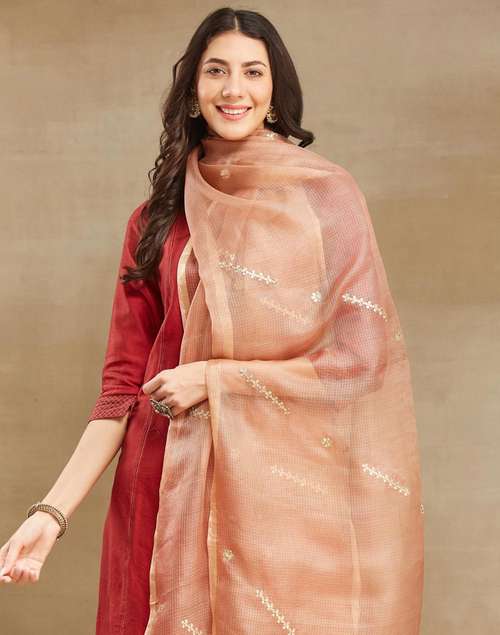Pink Silk Blend Embroidered Dupatta Pink Silk Blend Embroidered Dupatta