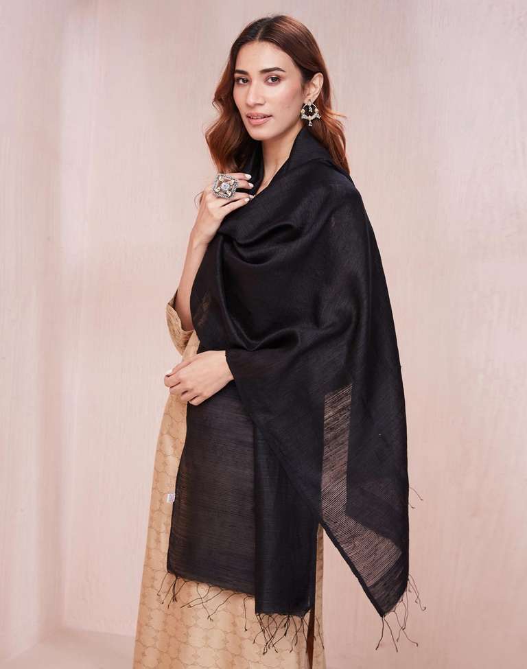 Buy Black Silk Blend Woven Stole for Women Online at Fabindia