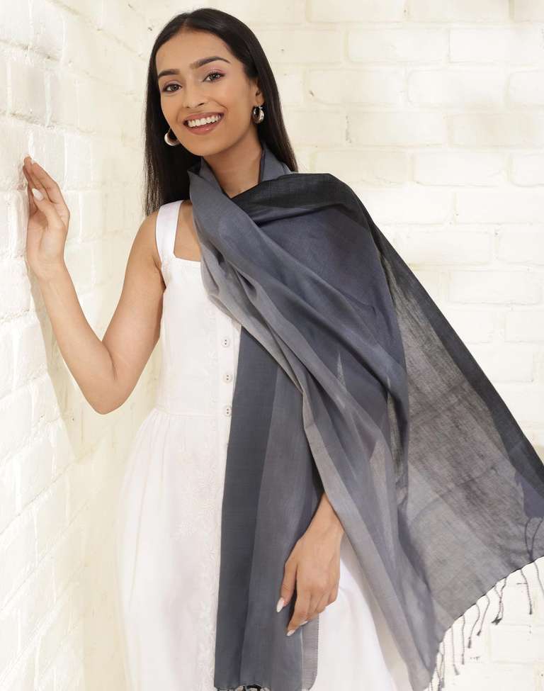 Buy Grey Cotton Silk Woven Stole for Women Online at Fabindia