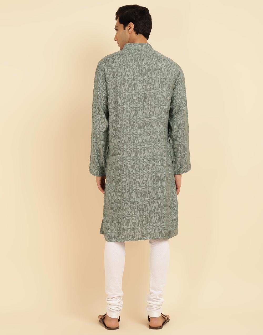 Green Viscose Silk Hand Block Printed Long Kurta Green Viscose Silk Hand Block Printed Long Kurta