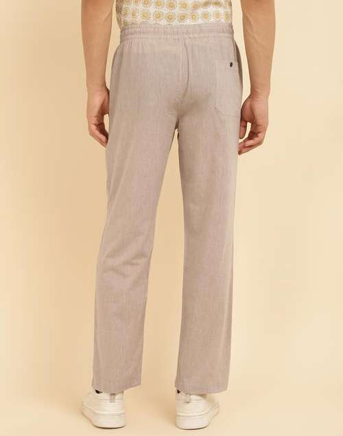 Beige Cotton Woven Drawstring Pants Beige Cotton Woven Drawstring Pants