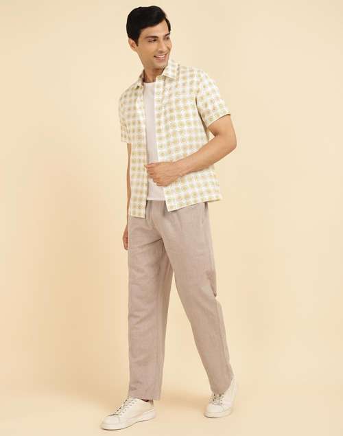 Beige Cotton Woven Drawstring Pants Beige Cotton Woven Drawstring Pants