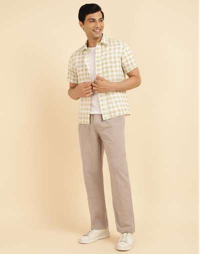 Beige Cotton Woven Drawstring Pants Beige Cotton Woven Drawstring Pants