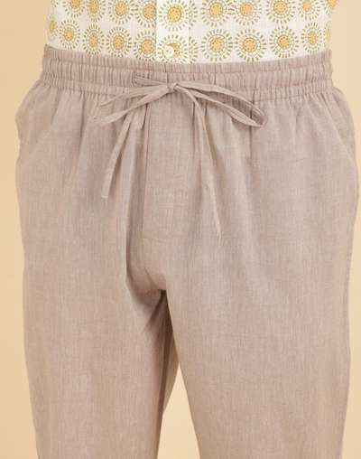Beige Cotton Woven Drawstring Pants Beige Cotton Woven Drawstring Pants