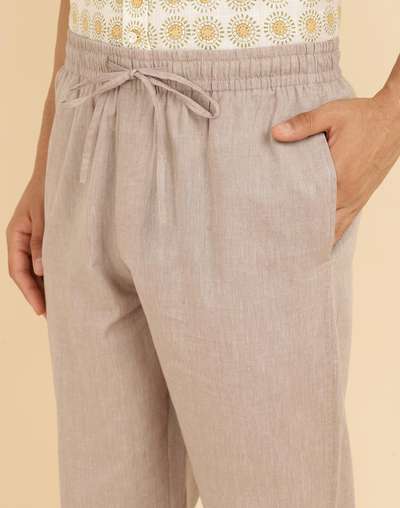 Beige Cotton Woven Drawstring Pants Beige Cotton Woven Drawstring Pants