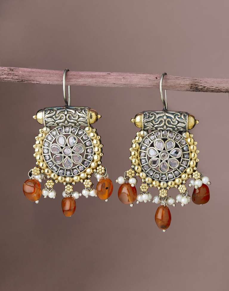Ajio Yellow Stone Drop Earrings Buy Yellow Earrings For Women By