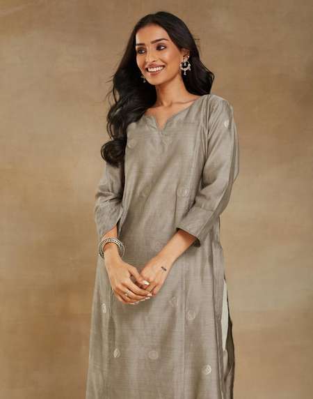 Chanderi Fabindia Cotton Suits Buy Grey Cotton Silk Blend