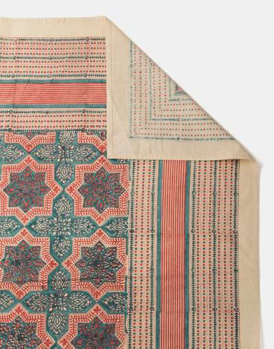 Teal Tastir Cotton Hand Block Printed Bed Cover Teal Tastir Cotton Hand Block Printed Bed Cover