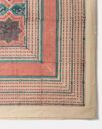 Teal Tastir Cotton Hand Block Printed Bed Cover Teal Tastir Cotton Hand Block Printed Bed Cover