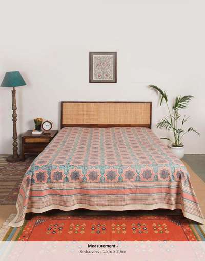 Teal Tastir Cotton Hand Block Printed Bed Cover Teal Tastir Cotton Hand Block Printed Bed Cover