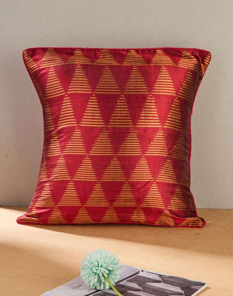 Red Silk Woven Ikat Cushion Cover 40X40