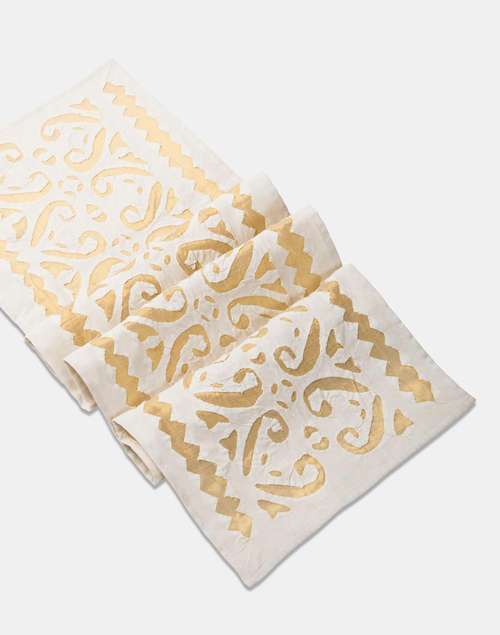 White Cotton Blend Embroidered Nira Runner-Large White Cotton Blend Embroidered Nira Runner-Large
