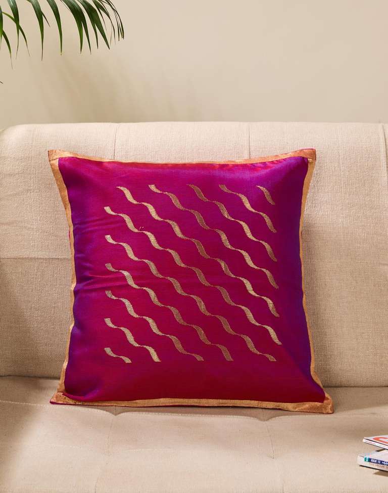 Buy Pink Cotton Silk Woven Nurvi Chanderi Cushion Cover 40X40