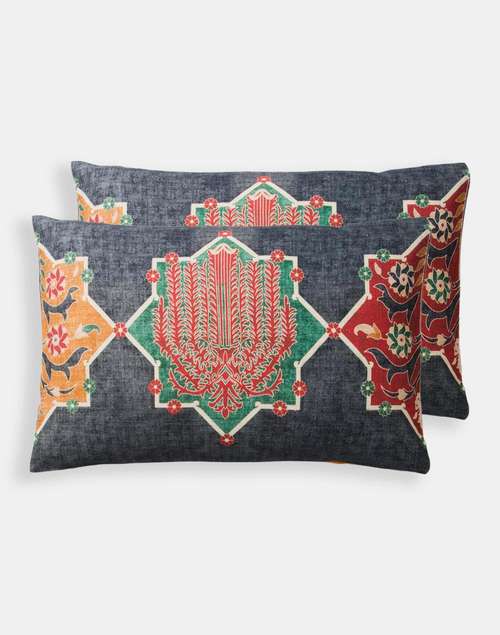 Multi Cotton Fergana Printed Pillow Cover 45x70 | Set of 2 Multi Cotton Fergana Printed Pillow Cover 45x70 | Set of 2