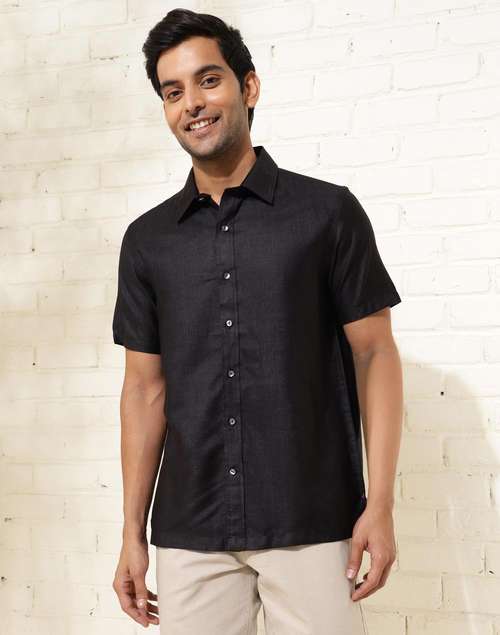 Black Viscose Silk Waist Length Shirt Black Viscose Silk Waist Length Shirt