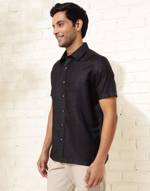 Black Viscose Silk Waist Length Shirt Black Viscose Silk Waist Length Shirt