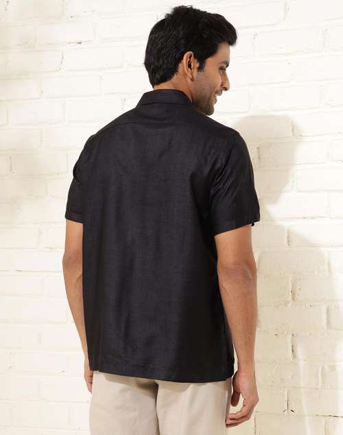 Black Viscose Silk Waist Length Shirt Black Viscose Silk Waist Length Shirt