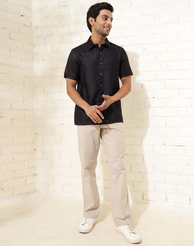 Black Viscose Silk Waist Length Shirt Black Viscose Silk Waist Length Shirt