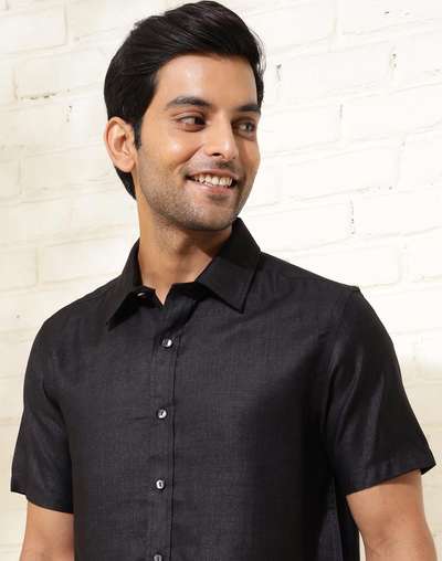Black Viscose Silk Waist Length Shirt Black Viscose Silk Waist Length Shirt