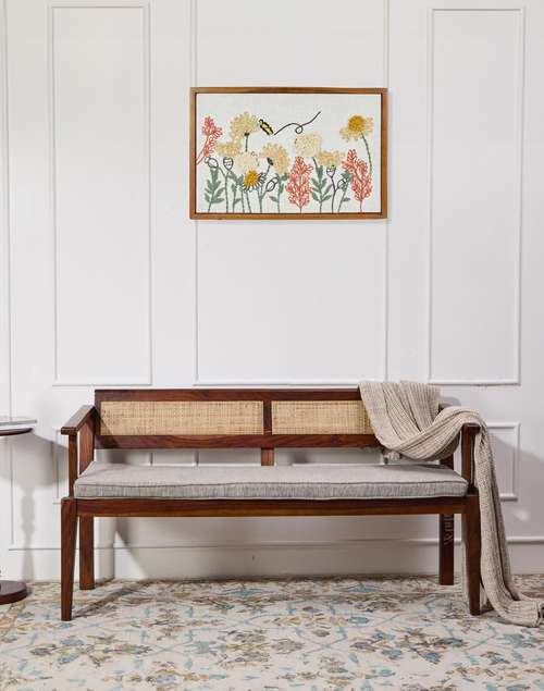 Natural Wood Bench Upholestered - 3 Seater Natural Wood Bench Upholestered - 3 Seater