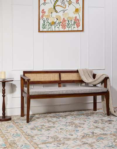 Natural Wood Bench Upholestered - 3 Seater Natural Wood Bench Upholestered - 3 Seater